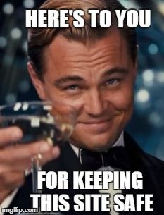 Site Safety meme Leonardo Dicaprio toasting with a champagne glass