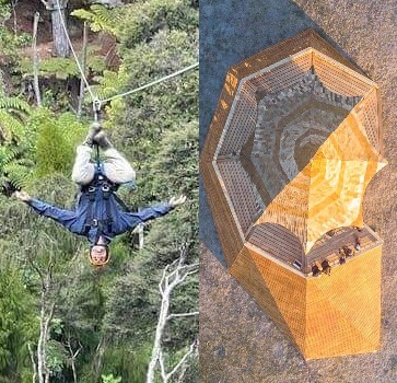 Tora McKenzie (left) and Karl Mathhew's Temple of Spirals at Burning Seed (right)