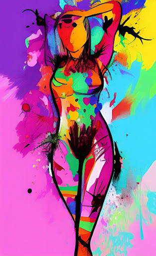 Abstract painting of exuberant nude woman
