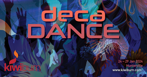 The KB24 poster, a blur of blue bodies dancing with the words deca DANCE in a pinkish colour
