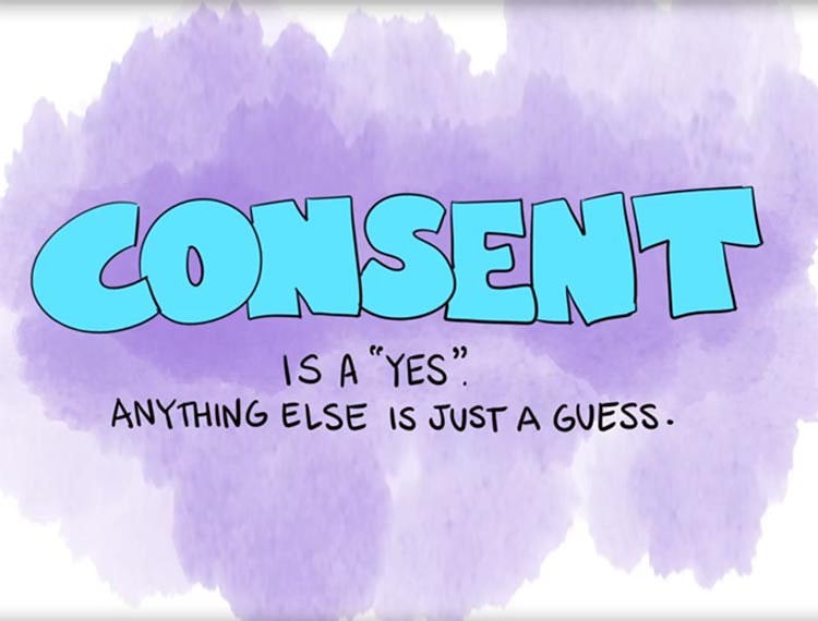 An image depicting the words 'Consent is a yes, anything else is just a guess'.