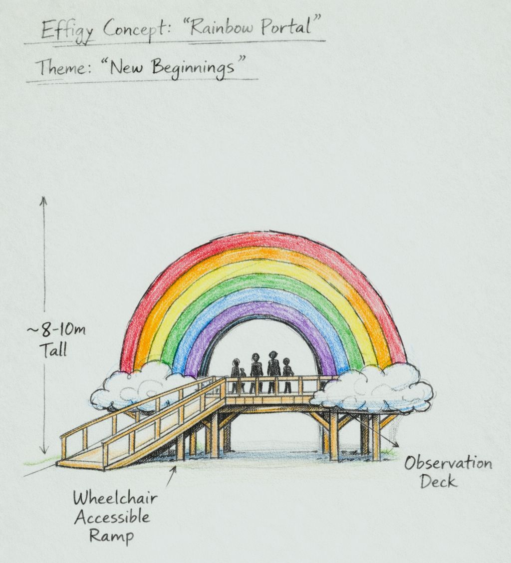 Drawing of the effigy concept "Rainbow Portal"