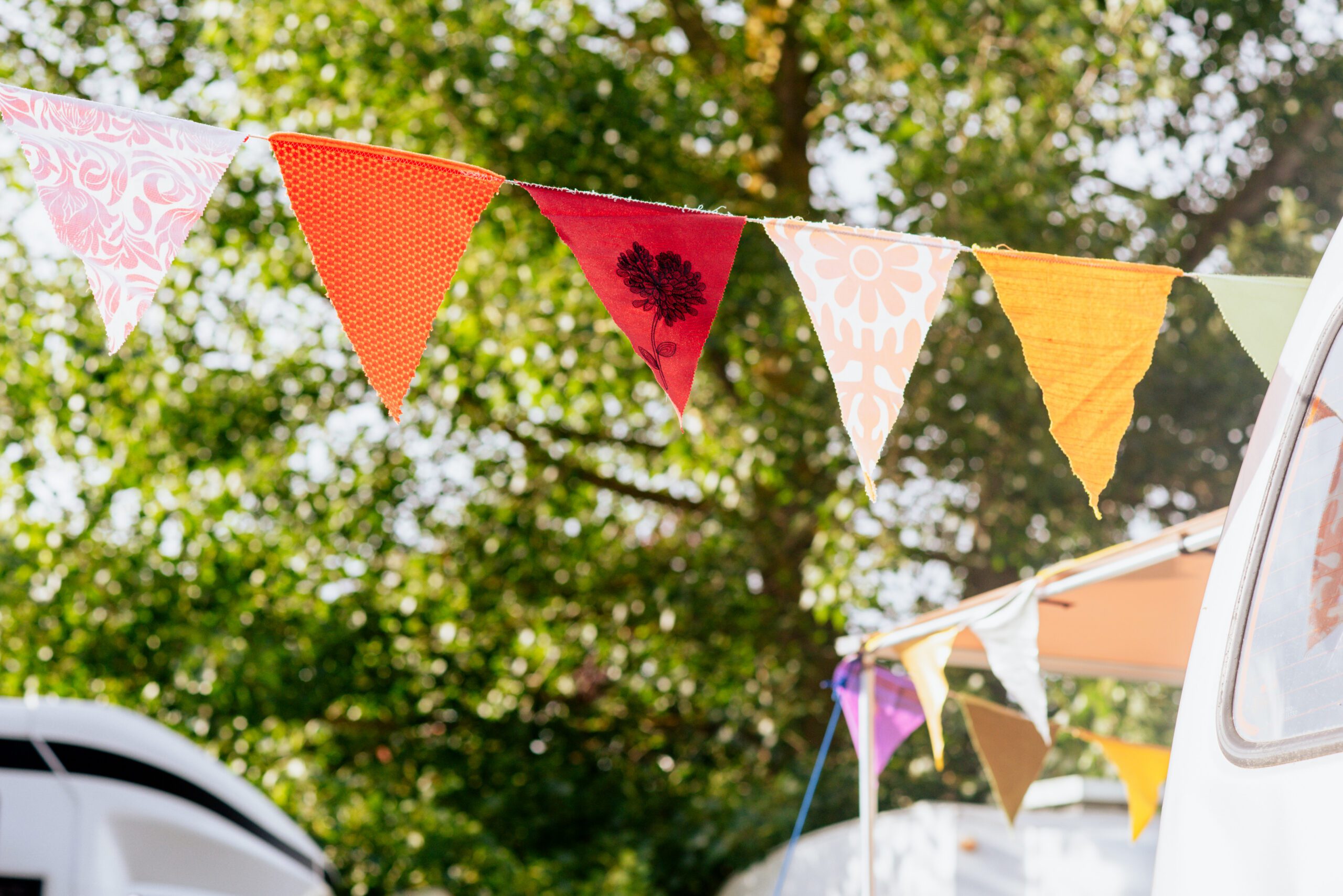 Colourful bunting blowing in the wind